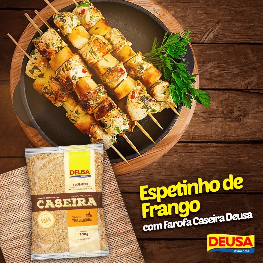 Receita de Espetinho De Frango Com Farofa Caseira Deusa